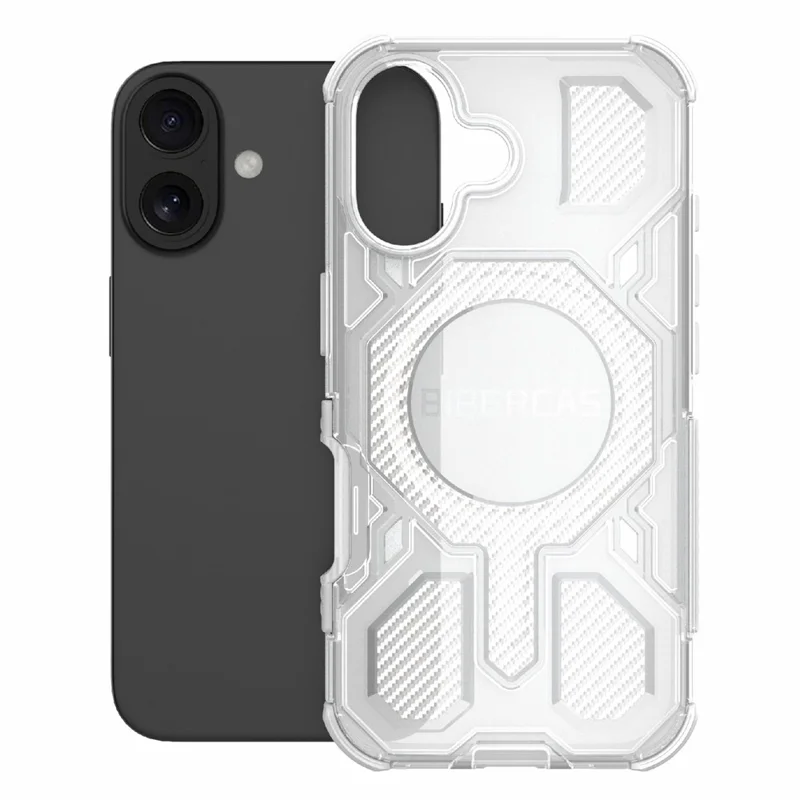 BIBERCAS J-16 Transparent Series For iPhone 16 Case Compatible with MagSafe TPU + PC Phone Cover - Grey