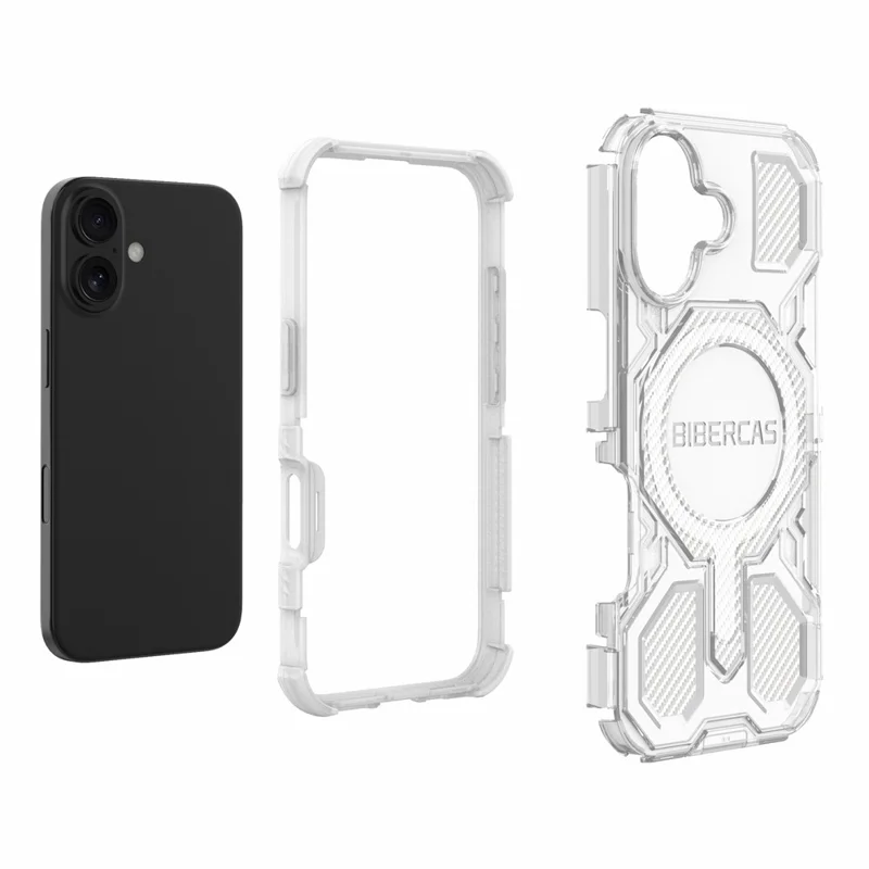 BIBERCAS J-16 Transparent Series For iPhone 16 Case Compatible with MagSafe TPU + PC Phone Cover - Grey