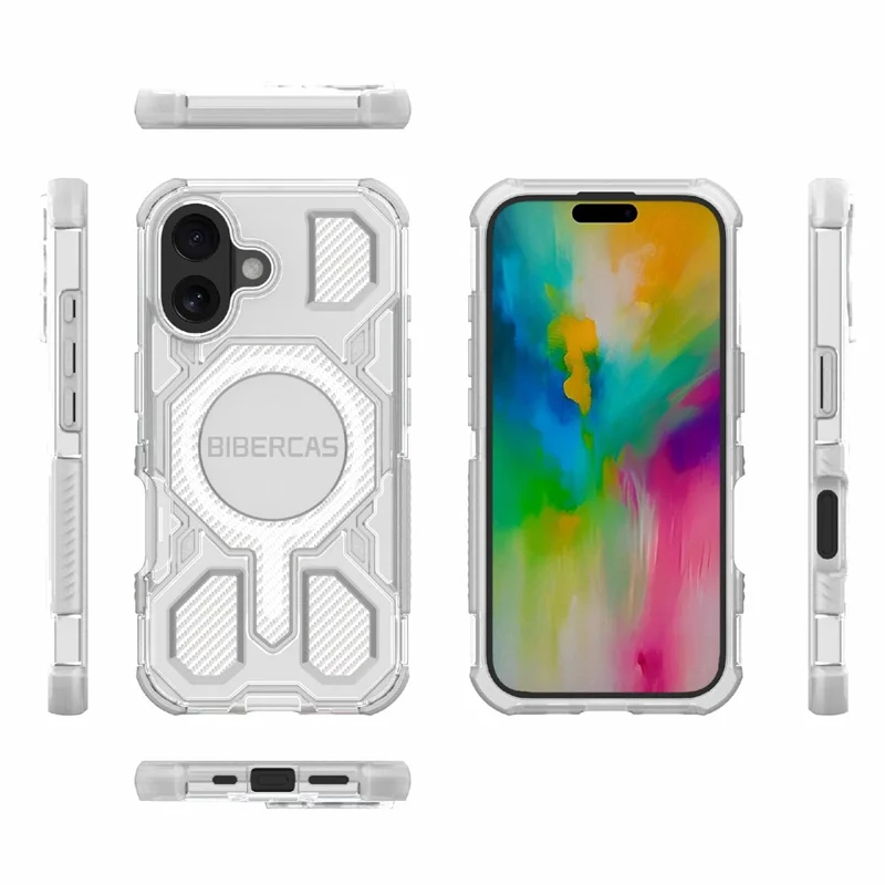 BIBERCAS J-16 Transparent Series For iPhone 16 Case Compatible with MagSafe TPU + PC Phone Cover - Grey