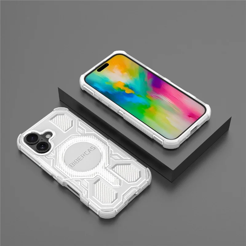 BIBERCAS J-16 Transparent Series For iPhone 16 Case Compatible with MagSafe TPU + PC Phone Cover - Grey