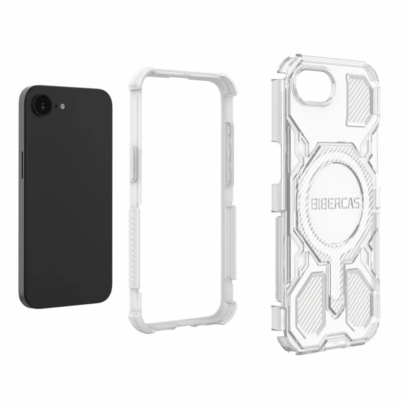 BIBERCAS J-16 Transparent Series For iPhone 16e Case Compatible with MagSafe TPU + PC Phone Cover - Grey