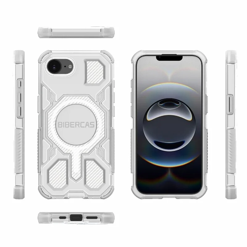 BIBERCAS J-16 Transparent Series For iPhone 16e Case Compatible with MagSafe TPU + PC Phone Cover - Grey