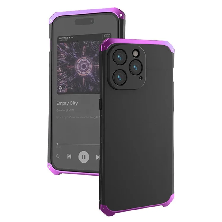 For iPhone 14 Pro Max Metal Frame Phone Case 3-Piece Design Hard PC Shockproof Protection Cover - Black  /  Purple