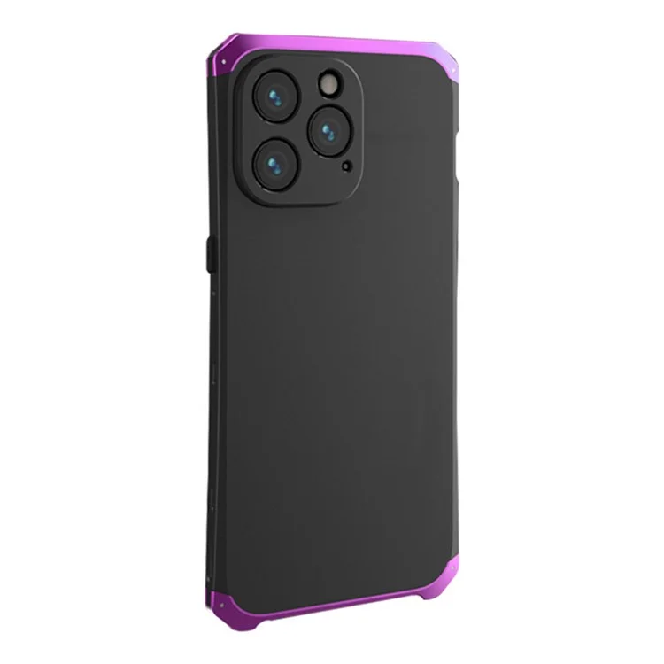 For iPhone 14 Pro Max Metal Frame Phone Case 3-Piece Design Hard PC Shockproof Protection Cover - Black  /  Purple