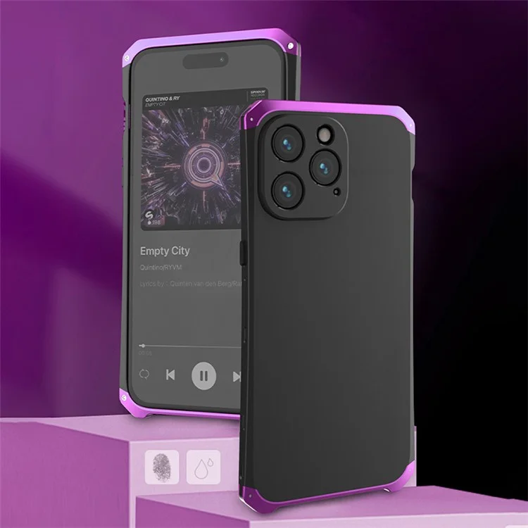 For iPhone 14 Pro Max Metal Frame Phone Case 3-Piece Design Hard PC Shockproof Protection Cover - Black  /  Purple