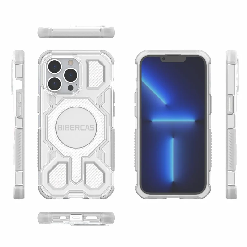 BIBERCAS J-16 Transparent Series For iPhone 13 Pro Case Compatible with MagSafe TPU + PC Phone Cover - Grey