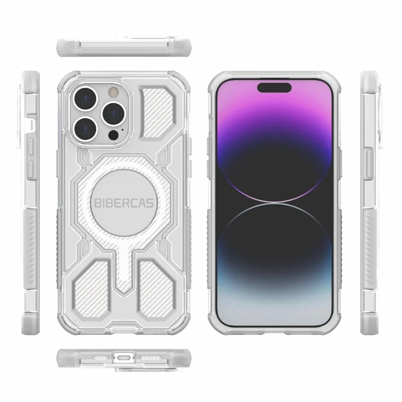 BIBERCAS J-16 Transparent Series For iPhone 14 Pro Max Case Compatible with MagSafe TPU + PC Phone Cover - Grey