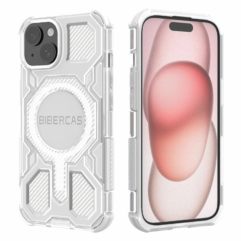 BIBERCAS J-16 Transparent Series For iPhone 15 Case Compatible with MagSafe TPU + PC Phone Cover - Grey