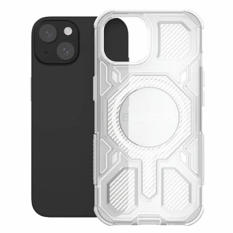 BIBERCAS J-16 Transparent Series For iPhone 15 Case Compatible with MagSafe TPU + PC Phone Cover - Grey