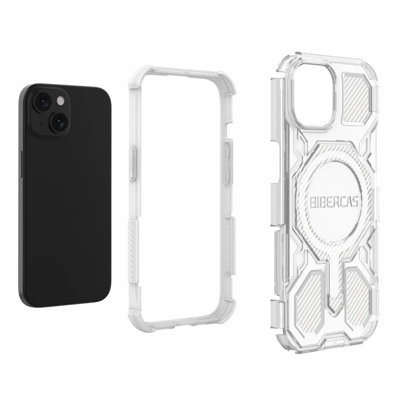 BIBERCAS J-16 Transparent Series For iPhone 15 Case Compatible with MagSafe TPU + PC Phone Cover - Grey
