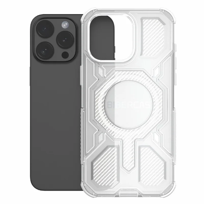 BIBERCAS J-16 Transparent Series For iPhone 15 Pro Max Case Compatible with MagSafe TPU + PC Phone Cover - Grey