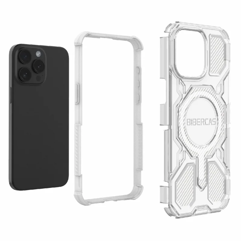 BIBERCAS J-16 Transparent Series For iPhone 15 Pro Max Case Compatible with MagSafe TPU + PC Phone Cover - Grey