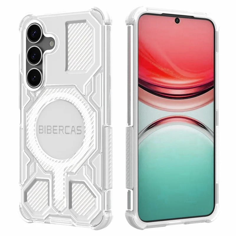 BIBERCAS J-16 Série Transparente para Capinha de Celular Samsung Galaxy S25 Compatível com MagSafe TPU + PC - Cinza