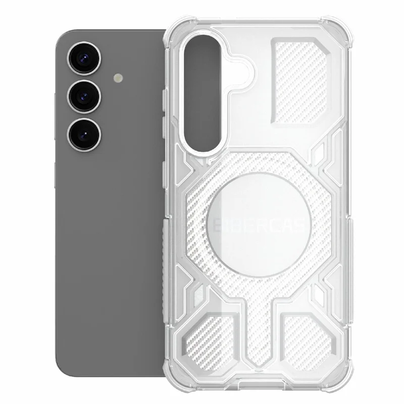 BIBERCAS J-16 Série Transparente para Capinha de Celular Samsung Galaxy S25 Compatível com MagSafe TPU + PC - Cinza