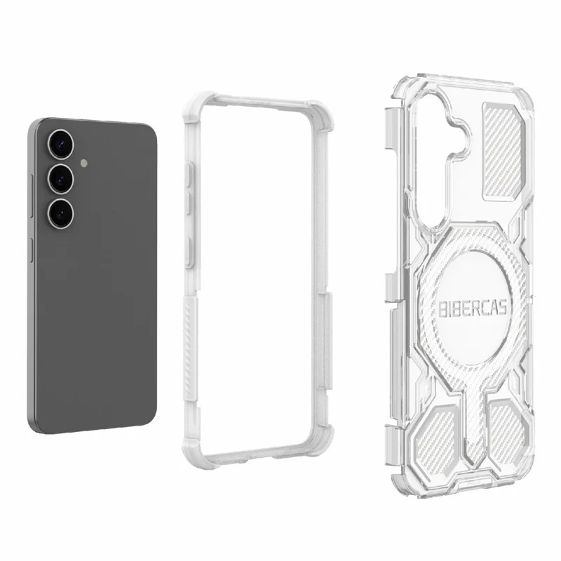 BIBERCAS J-16 Série Transparente para Capinha de Celular Samsung Galaxy S25 Compatível com MagSafe TPU + PC - Cinza