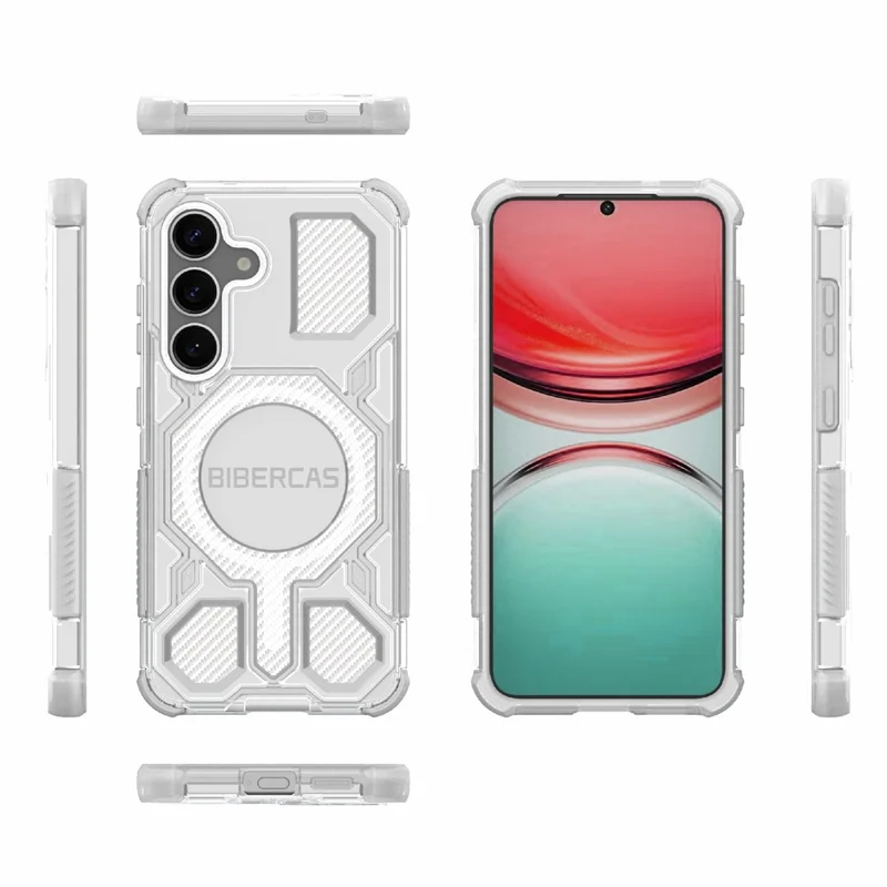 BIBERCAS J-16 Serie Transparente Funda para Samsung Galaxy S25+ Compatible con MagSafe TPU + PC Carcasa para Móvil - Gris
