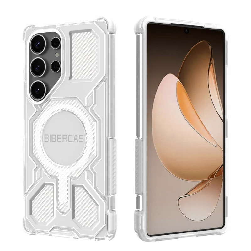 BIBERCAS J-16 Transparente Serie Für Samsung Galaxy S25 Ultra Hülle Kompatibel mit MagSafe TPU + PC Handyhülle - Grau