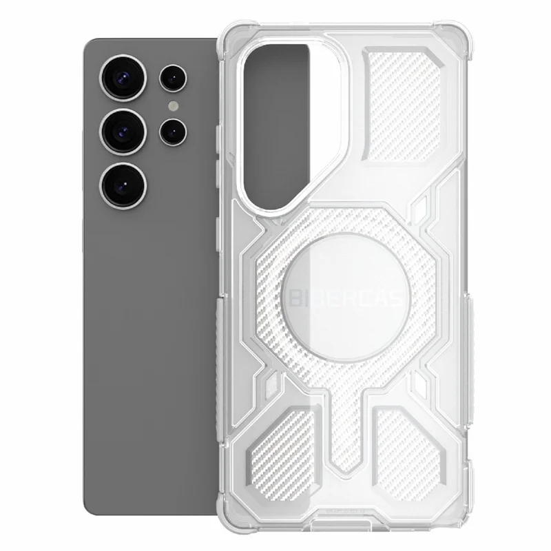 BIBERCAS J-16 Transparente Serie Für Samsung Galaxy S25 Ultra Hülle Kompatibel mit MagSafe TPU + PC Handyhülle - Grau