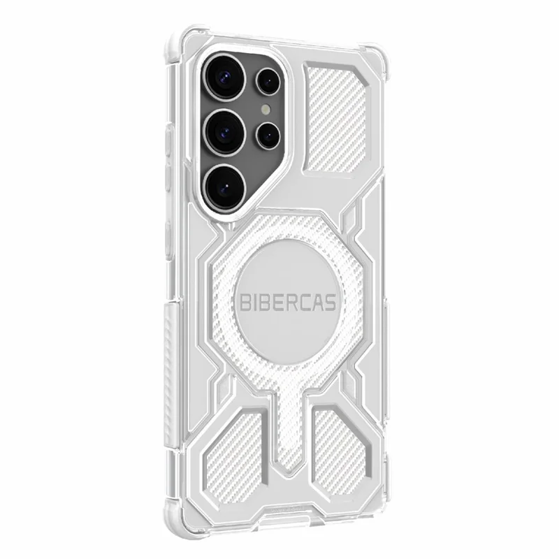 BIBERCAS J-16 Transparente Serie Für Samsung Galaxy S25 Ultra Hülle Kompatibel mit MagSafe TPU + PC Handyhülle - Grau
