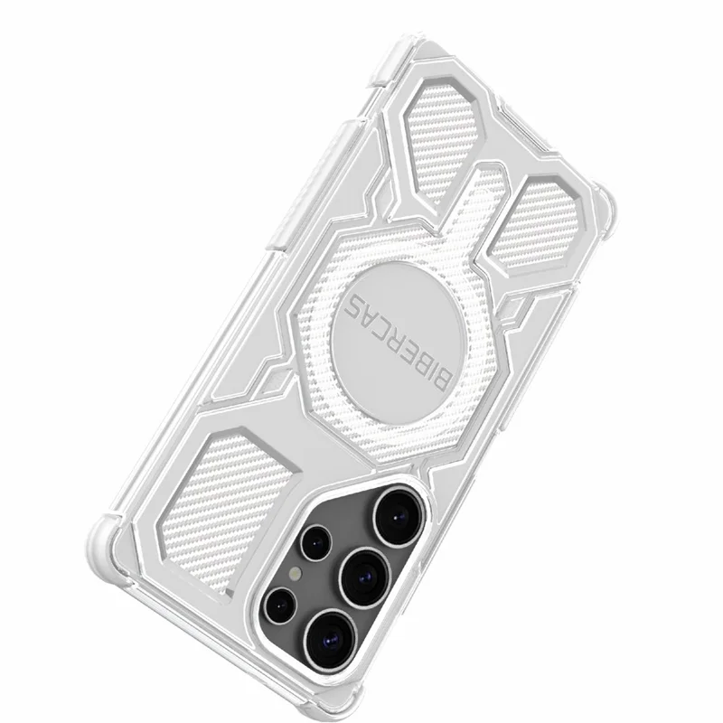 BIBERCAS J-16 Transparente Serie Für Samsung Galaxy S25 Ultra Hülle Kompatibel mit MagSafe TPU + PC Handyhülle - Grau