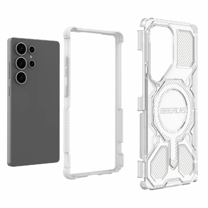 BIBERCAS J-16 Transparente Serie Für Samsung Galaxy S25 Ultra Hülle Kompatibel mit MagSafe TPU + PC Handyhülle - Grau