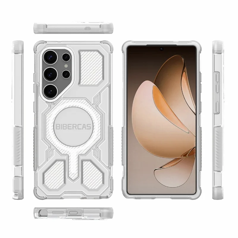 BIBERCAS J-16 Transparente Serie Für Samsung Galaxy S25 Ultra Hülle Kompatibel mit MagSafe TPU + PC Handyhülle - Grau