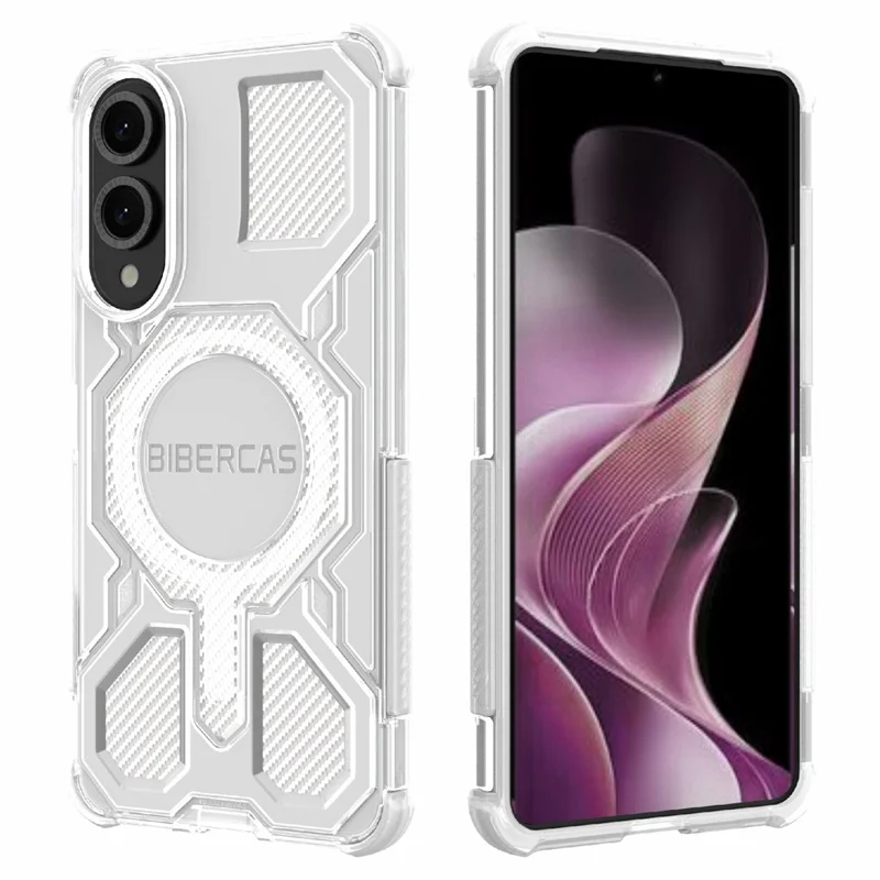 BIBERCAS J-16 Série Transparente para Capa de Telefone Samsung Galaxy S25 Edge Compatível com MagSafe TPU + PC - Cinza