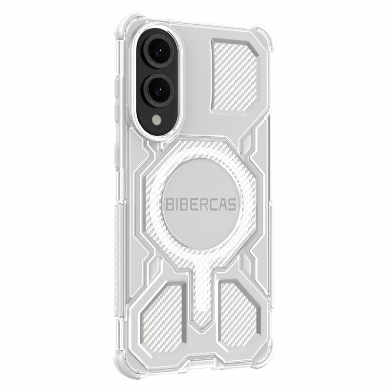 BIBERCAS J-16 Série Transparente para Capa de Telefone Samsung Galaxy S25 Edge Compatível com MagSafe TPU + PC - Cinza