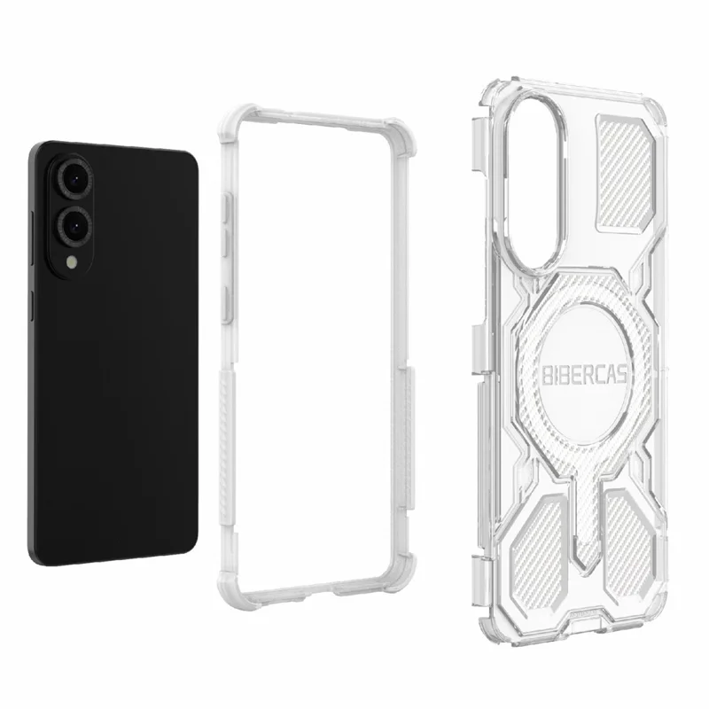 BIBERCAS J-16 Série Transparente para Capa de Telefone Samsung Galaxy S25 Edge Compatível com MagSafe TPU + PC - Cinza