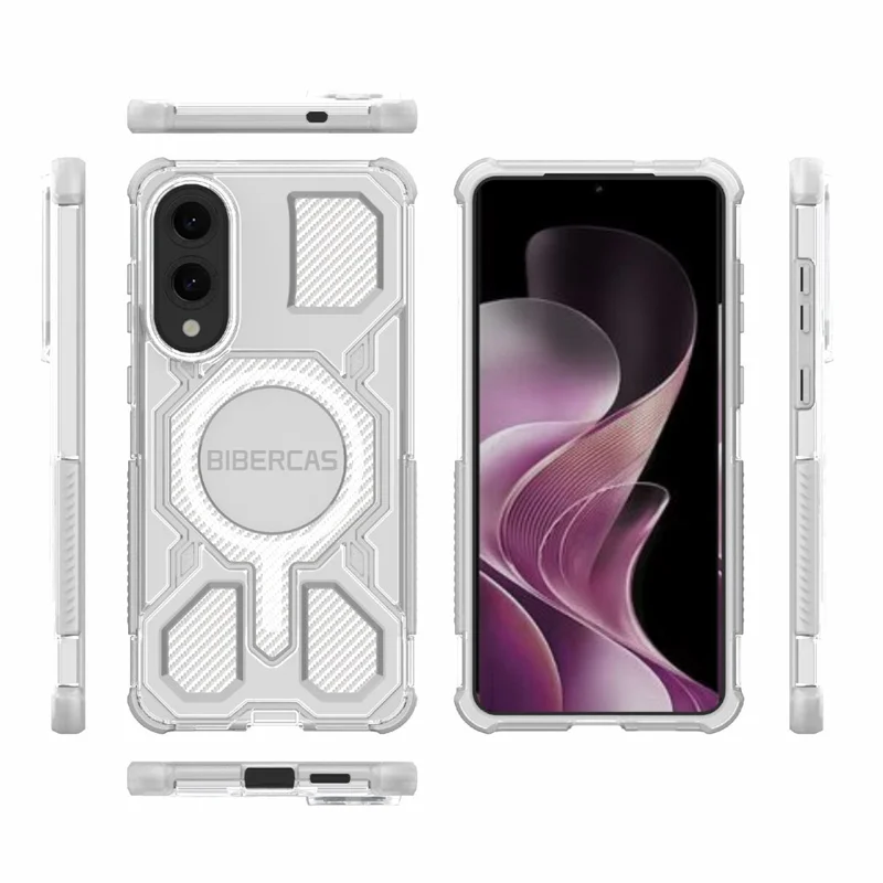 BIBERCAS J-16 Série Transparente para Capa de Telefone Samsung Galaxy S25 Edge Compatível com MagSafe TPU + PC - Cinza
