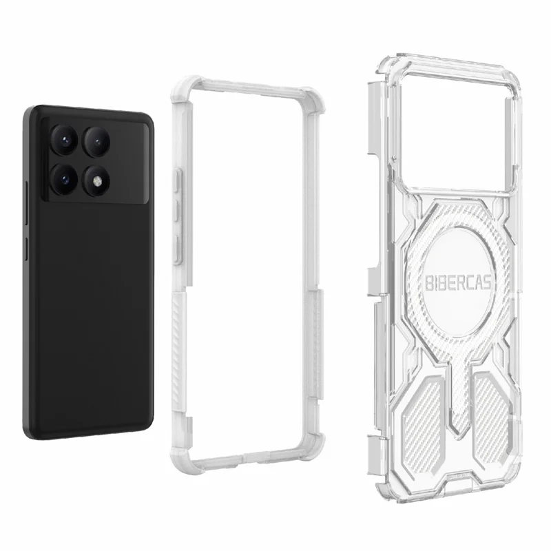 BIBERCAS J-16 Serie Trasparente per Custodia Xiaomi Redmi K70E 5G / Poco X6 Pro 5G Compatibile con MagSafe TPU + PC - Grigio