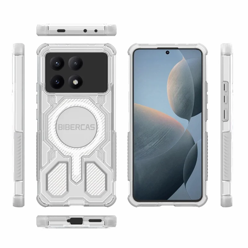 BIBERCAS J-16 Serie Trasparente per Custodia Xiaomi Redmi K70E 5G / Poco X6 Pro 5G Compatibile con MagSafe TPU + PC - Grigio