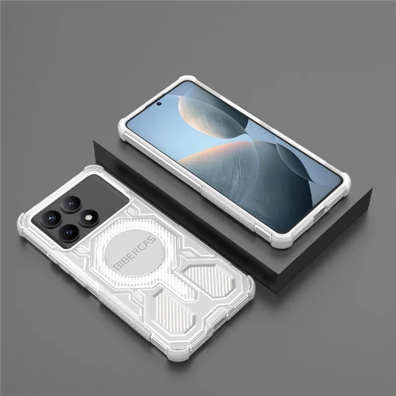 BIBERCAS J-16 Serie Trasparente per Custodia Xiaomi Redmi K70E 5G / Poco X6 Pro 5G Compatibile con MagSafe TPU + PC - Grigio