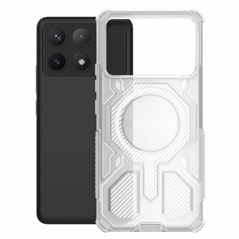 BIBERCAS J-16 Funda Transparente para Xiaomi Poco F6 Pro 5G / Redmi K70 5G / K70 Pro 5G Compatible con MagSafe Cubierta de TPU + PC - Gris