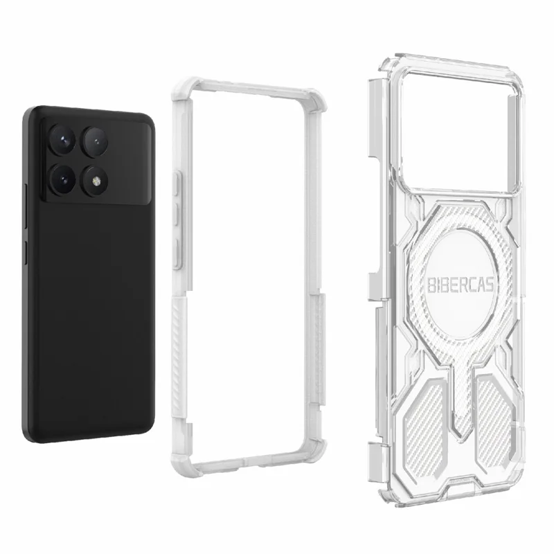 BIBERCAS J-16 Funda Transparente para Xiaomi Poco F6 Pro 5G / Redmi K70 5G / K70 Pro 5G Compatible con MagSafe Cubierta de TPU + PC - Gris