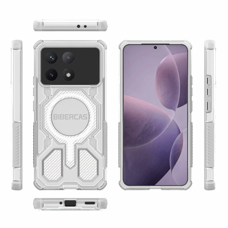 BIBERCAS J-16 Funda Transparente para Xiaomi Poco F6 Pro 5G / Redmi K70 5G / K70 Pro 5G Compatible con MagSafe Cubierta de TPU + PC - Gris
