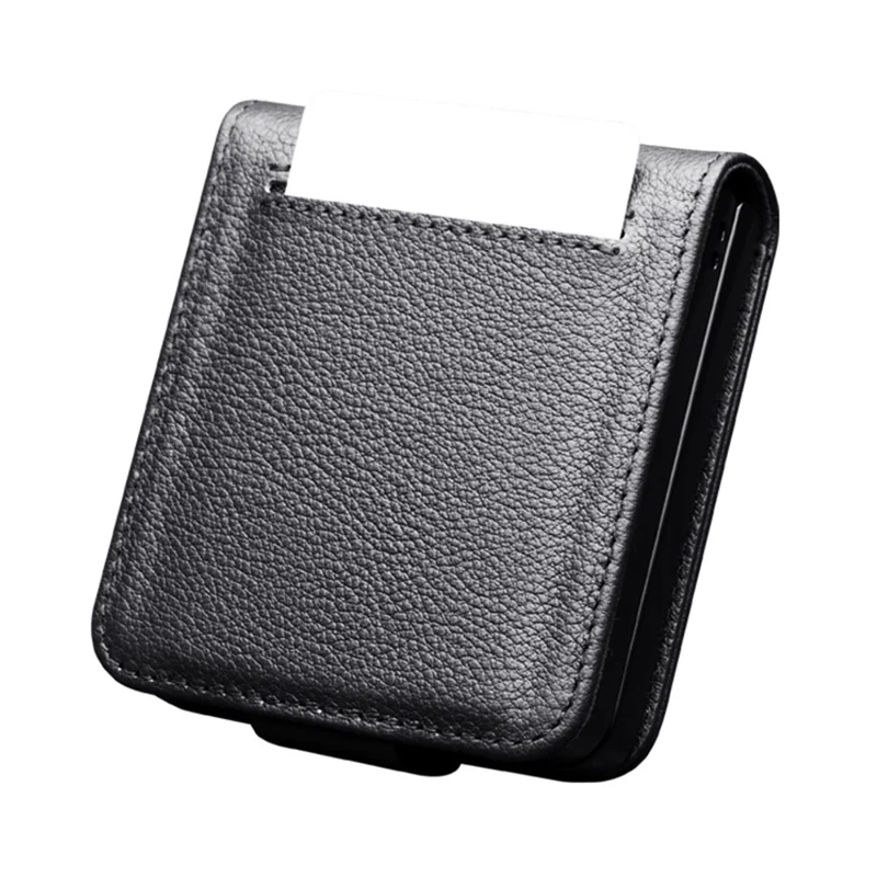 QIALINO Funda de Cuero Auténtico de Vaca con Soporte y Portarretratos para Samsung Galaxy Z Flip7 5G - Negro