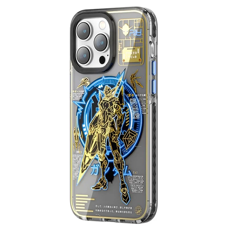 PQY Mecha Series IML Téléphone Pour Iphone 14 Pro, Pet Hybride + Couverture de Protection Électroplatée Lumineuse Tpu, Compatible Avec Magsafe - Armure de Justice