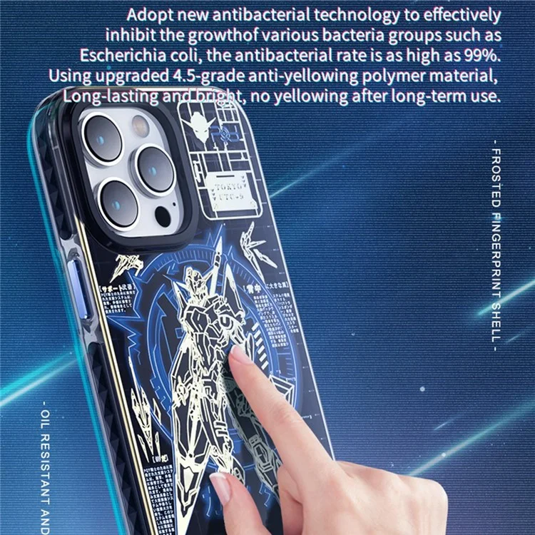 PQY Mecha Series IML Téléphone Pour Iphone 14 Pro, Pet Hybride + Couverture de Protection Électroplatée Lumineuse Tpu, Compatible Avec Magsafe - Armure de Justice