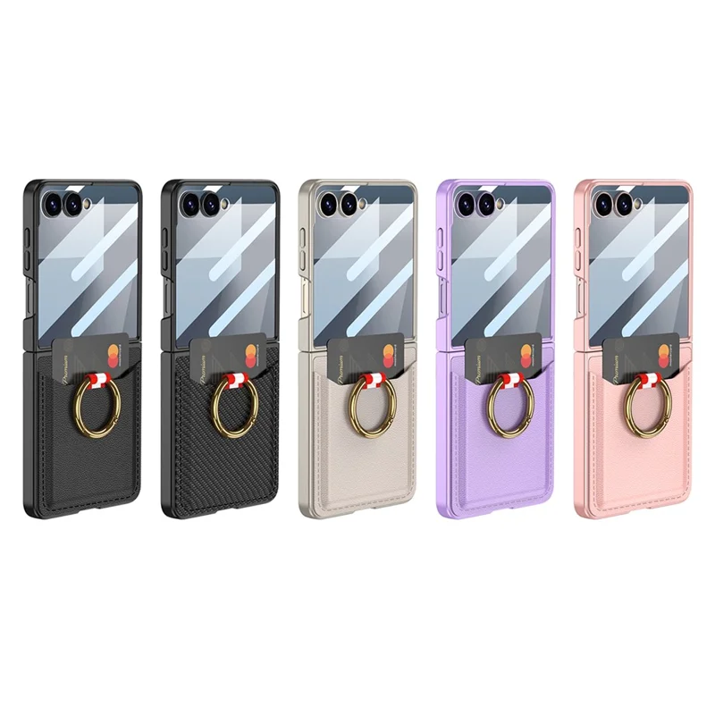 Étui GKK pour Samsung Galaxy Z Flip7 5G avec support anneau / porte-cartes Coque arrière en PC + verre trempé - Violet