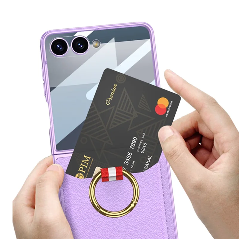 Étui GKK pour Samsung Galaxy Z Flip7 5G avec support anneau / porte-cartes Coque arrière en PC + verre trempé - Violet