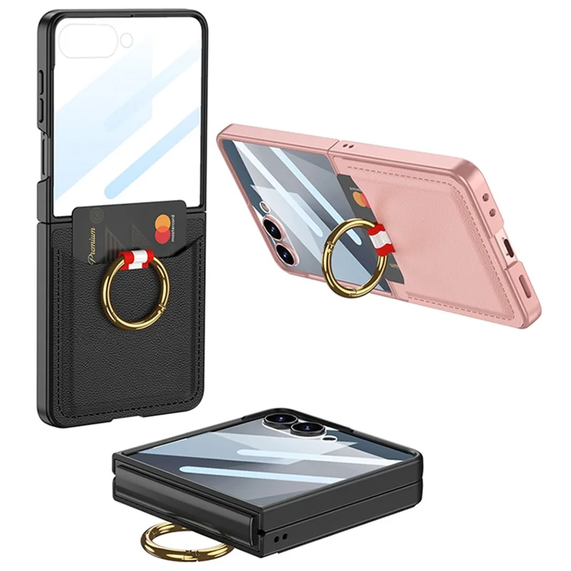 Étui GKK pour Samsung Galaxy Z Flip7 5G avec support anneau / porte-cartes Coque arrière en PC + verre trempé - Violet