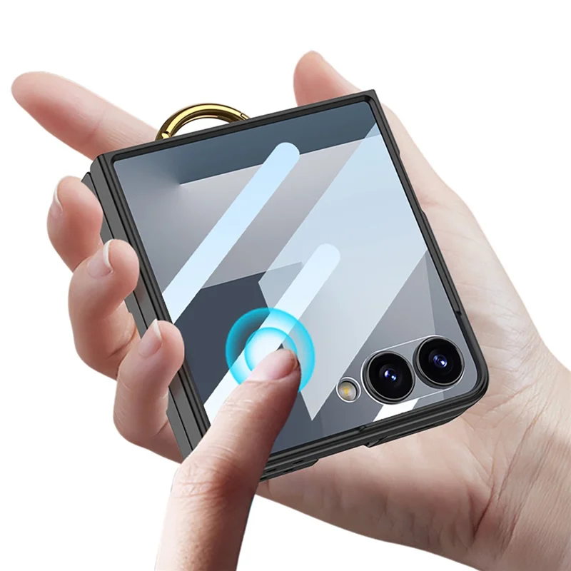 Étui GKK pour Samsung Galaxy Z Flip7 5G avec support anneau / porte-cartes Coque arrière en PC + verre trempé - Violet