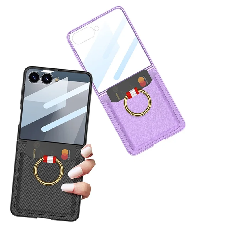 Étui GKK pour Samsung Galaxy Z Flip7 5G avec support anneau / porte-cartes Coque arrière en PC + verre trempé - Violet
