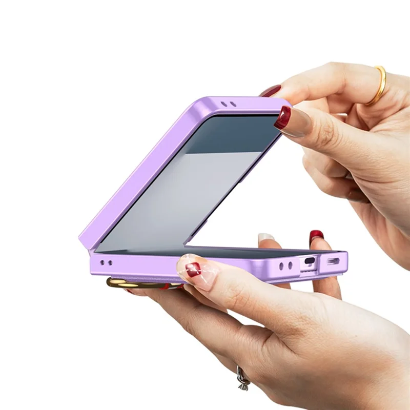 GKK For Samsung Galaxy Z Flip7 5G Case with Ring Kickstand / Card Holder PC Phone Back Cover - Purple