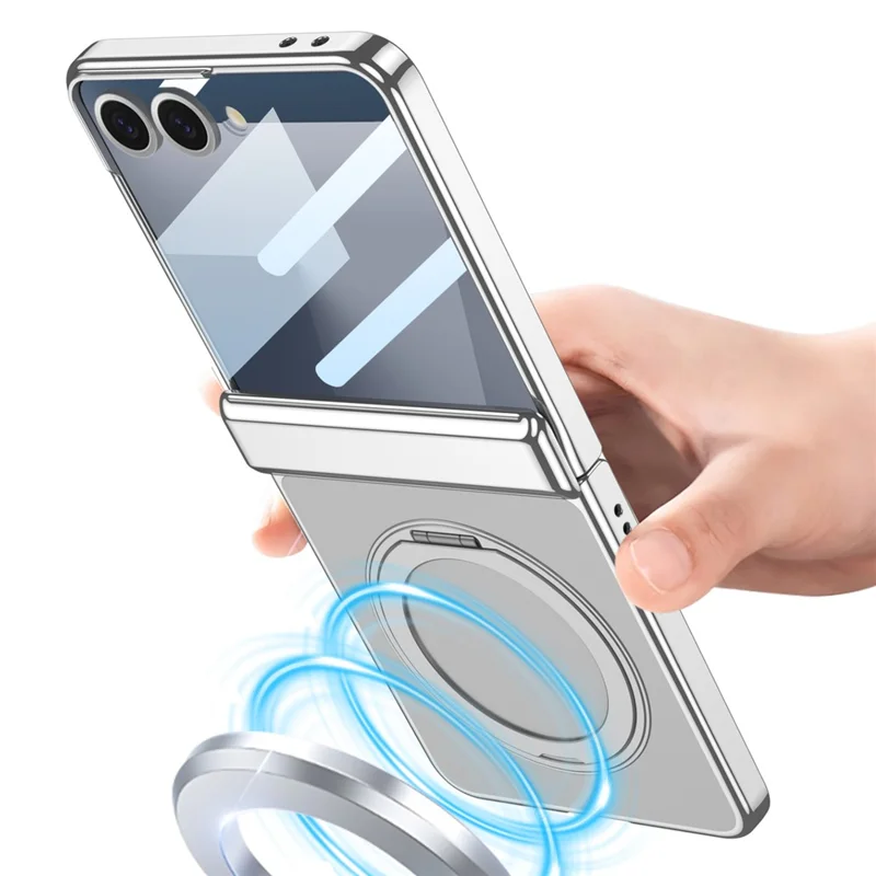 GKK For Samsung Galaxy Z Flip7 5G Case with Kickstand Magnetic Hinge Protection PC Tempered Glass Phone Cover - Champagne Gold