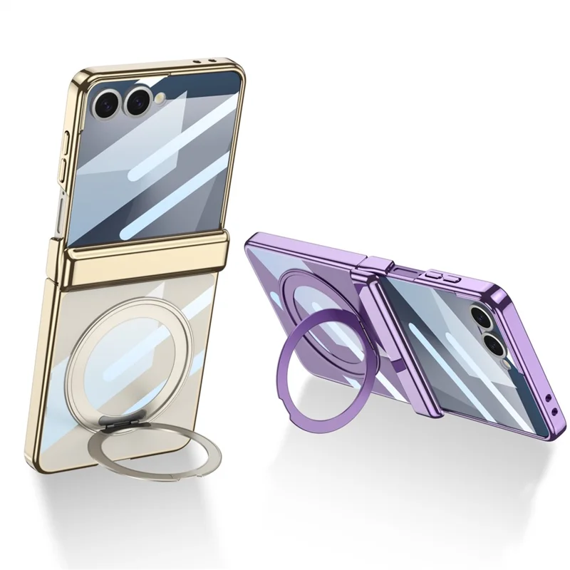 GKK For Samsung Galaxy Z Flip7 5G Case with Kickstand Magnetic Hinge Protection PC Tempered Glass Phone Cover - Champagne Gold