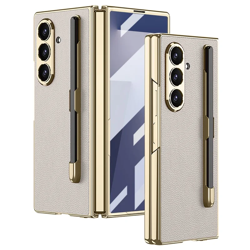 GKK For Samsung Galaxy Z Fold7 5G Case with Stylus Slot Electroplating PU PC Tempered Glass Phone Cover - Titanium Grey