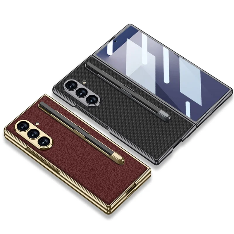 GKK For Samsung Galaxy Z Fold7 5G Case with Stylus Slot Electroplating PU PC Tempered Glass Phone Cover - Titanium Grey