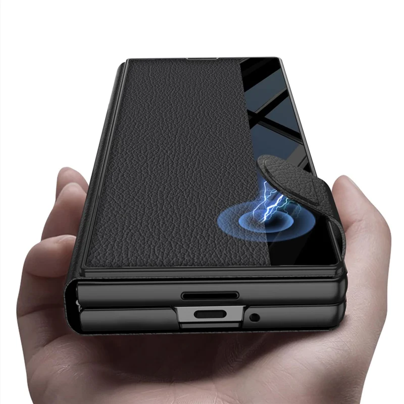 GKK For Samsung Galaxy Z Fold5 5G Stand Case PC + PU Leather Flip Phone Cover with Screen Film - Black